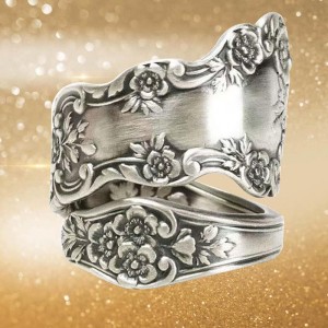 Hongde 925 Sterling Silver Inel cu lingura oxidat Inel reglabil \\„Limbajul florilor de epocă\\\