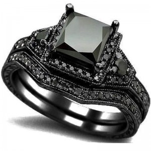Hongde Black Onyx Princess Cut Anniversary Nunta Mireasa Inel Diamond pentru femeie pentru barbat