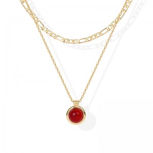 Colier stratificat Hongde Golden Harmony 1-----Colier stratificat placat cu aur de 14K pentru femei pandantiv cu pietre prețioase Colier cu lanț Figaro Carnelian, aventurină verde, colier stratificat cu malachit