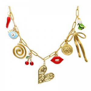 Hongde 18K agrafă colier cu lanț de aur lucrat manual DIY soare, lună, stea, pandantiv, colier, colier Western Ocean Seaside Beach, aur, colier pentru femei